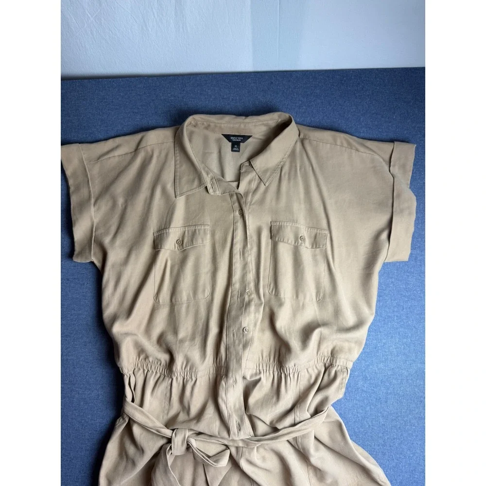 Simply Vera Vera Wang Womens XL Tan Utility Romper Short Sleeve Button Belted